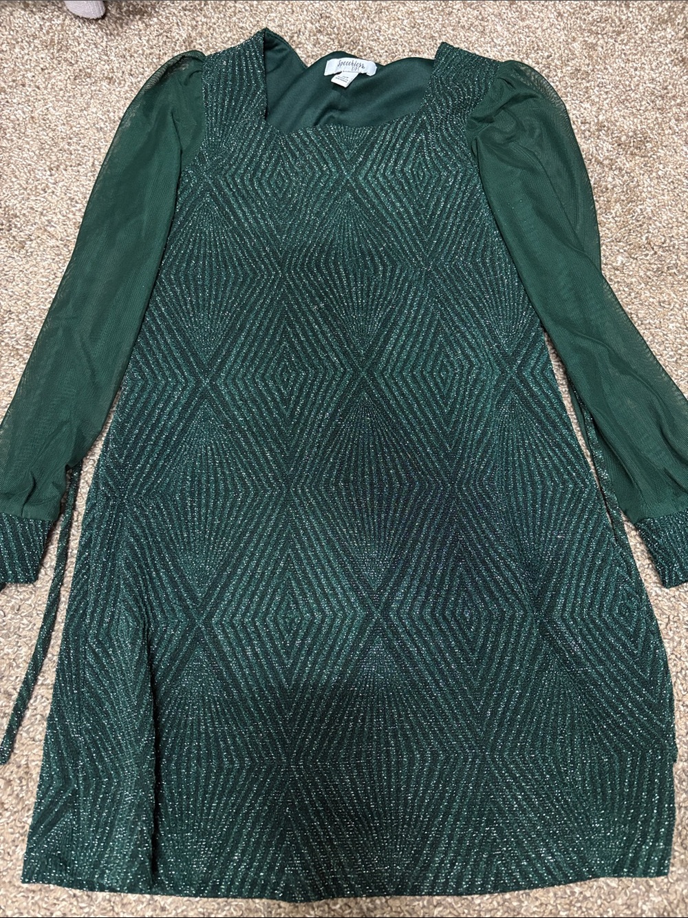 Girls Emerald Green Long Sleeve Glitter Dress